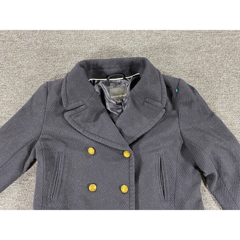 Banana Republic Jacket Womens Large Black Wool Blend Pea Coat Double Breasted - Picture 9 of 12